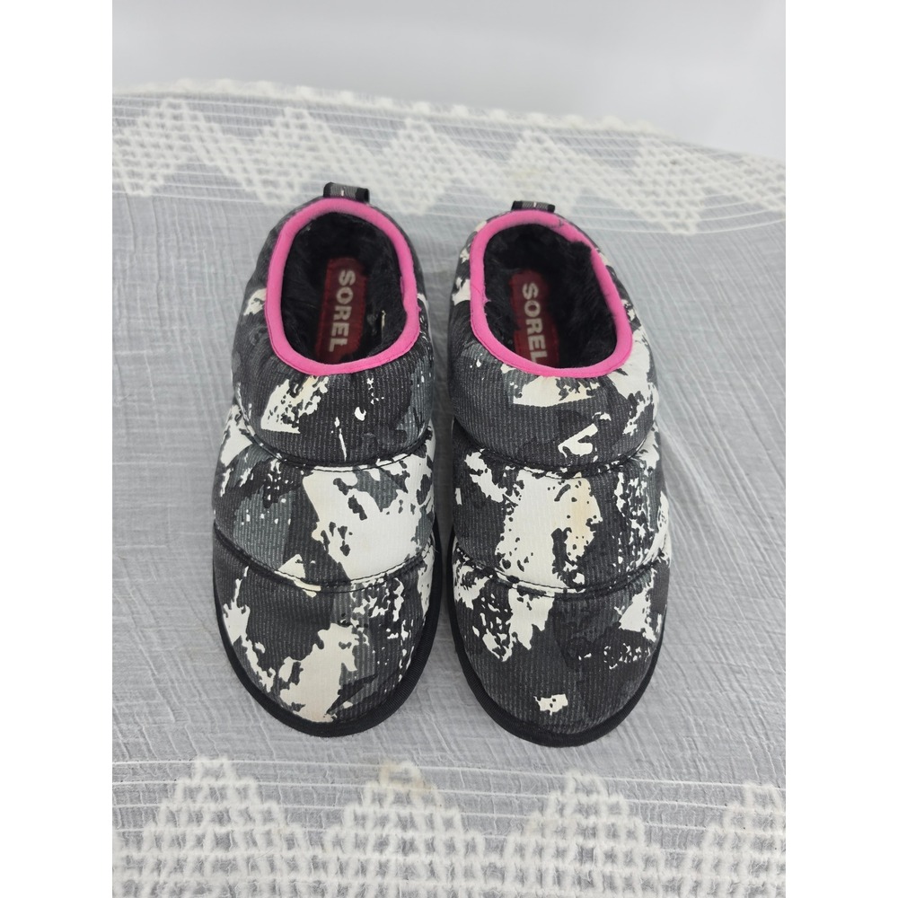 Sorel Nakiska Scuff Slippers Black White Splatter Camo Pink Trim 1978121062 7